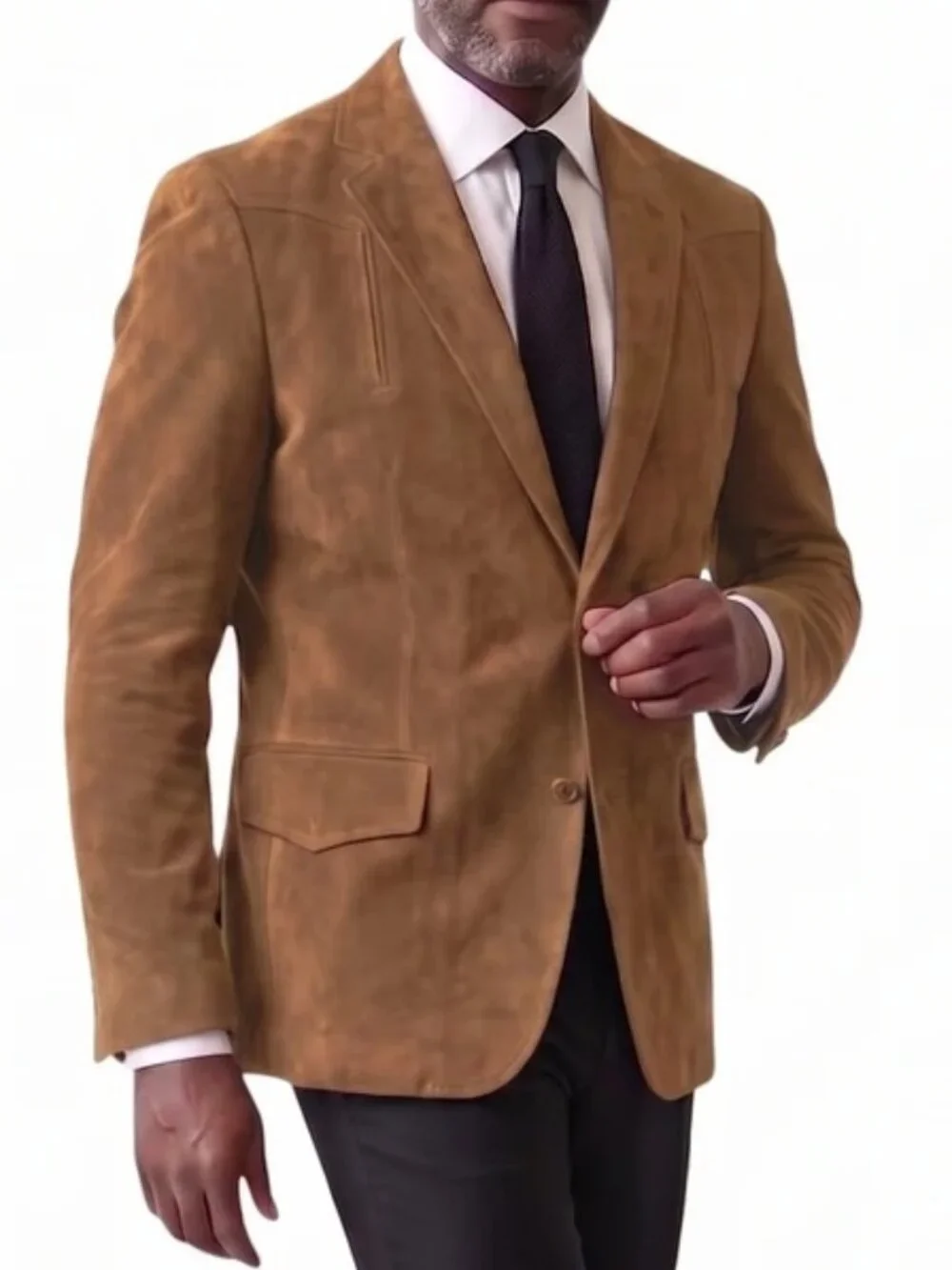 Solid Coffee Suede Notch Lapel Slim Fit Men's Jacket